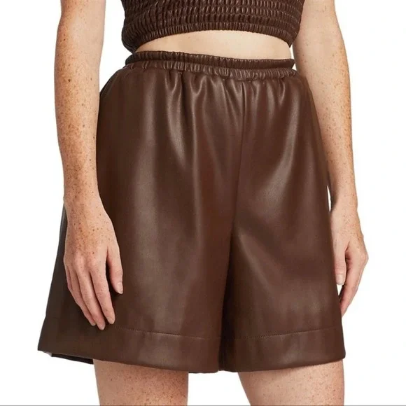 STAUD Clark Faux Vegan Leather Shorts SZ XS Bark Brown - Picture 3 of 13